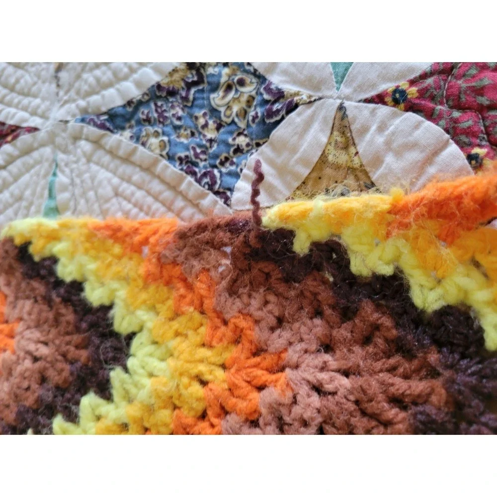 Retro Crochet Chevron Afghan Lap Throw Fall Colors Brown Orange Fringe 34x36‎